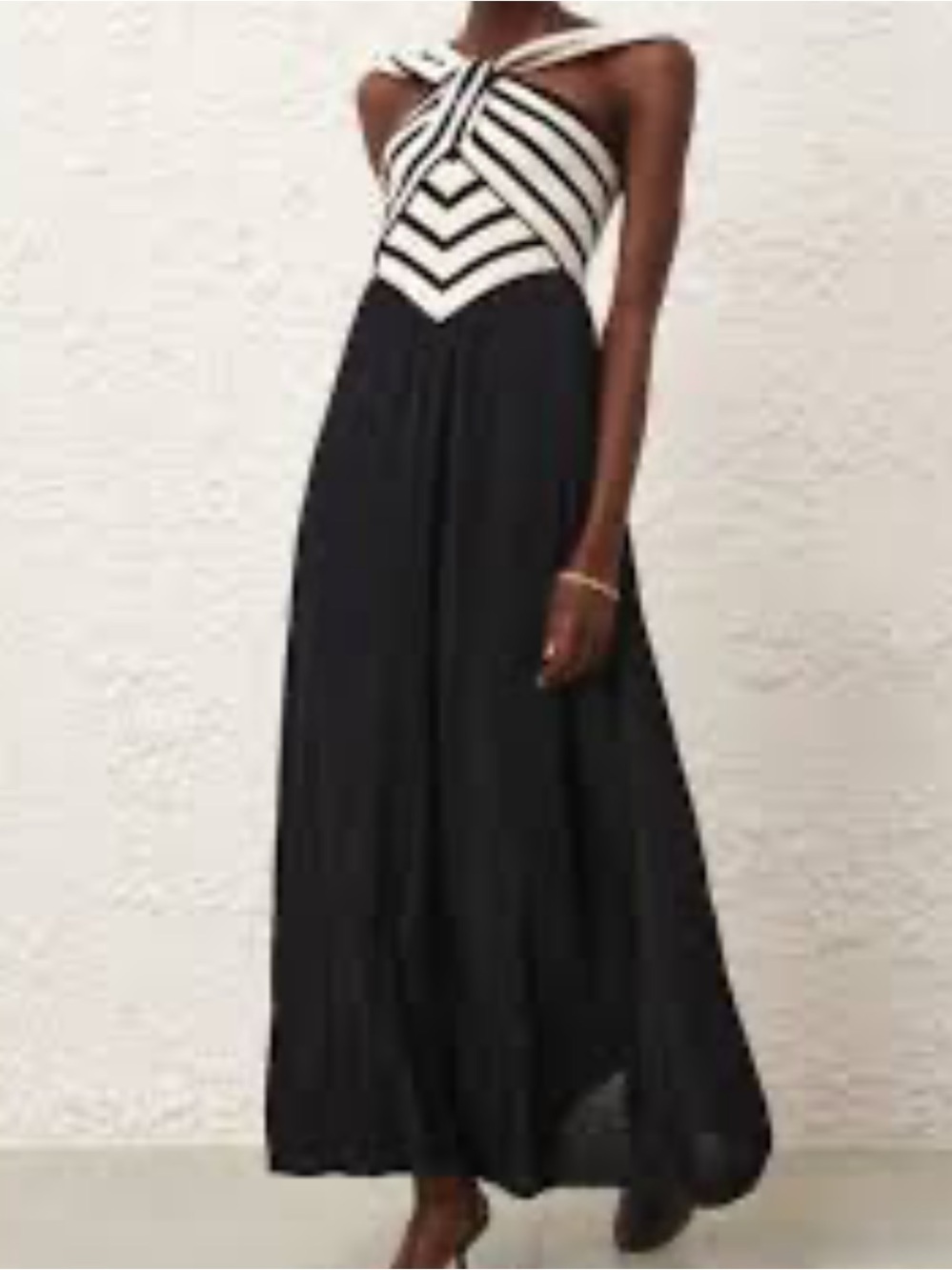 Item Ditto Halter Midi Crochet Black & White Maxi Dress Chevron Detail S New